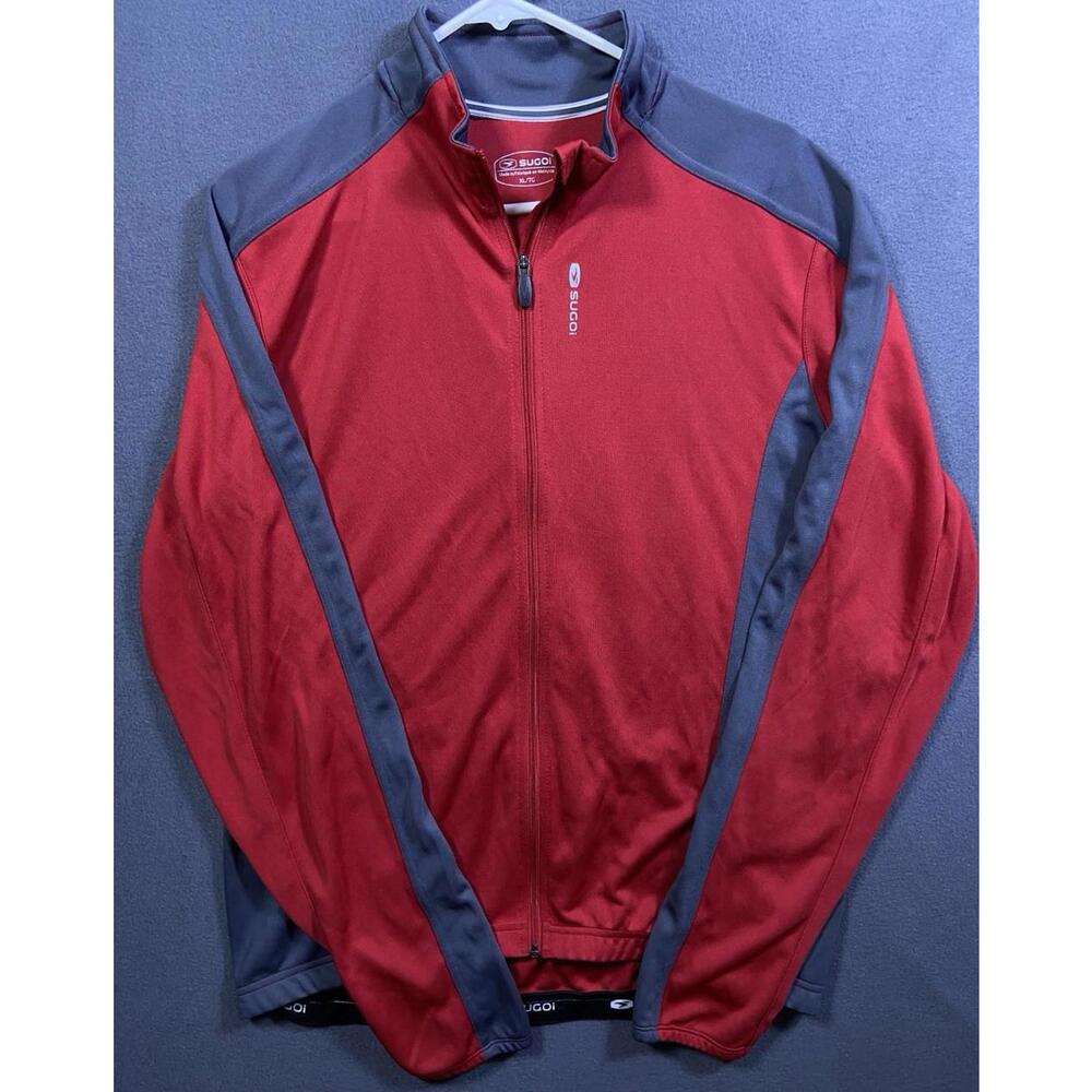 NEW SUGOI Cycling Jacket Men XL Red Full Zip Back 3 Water Bottle Pockets Stretch